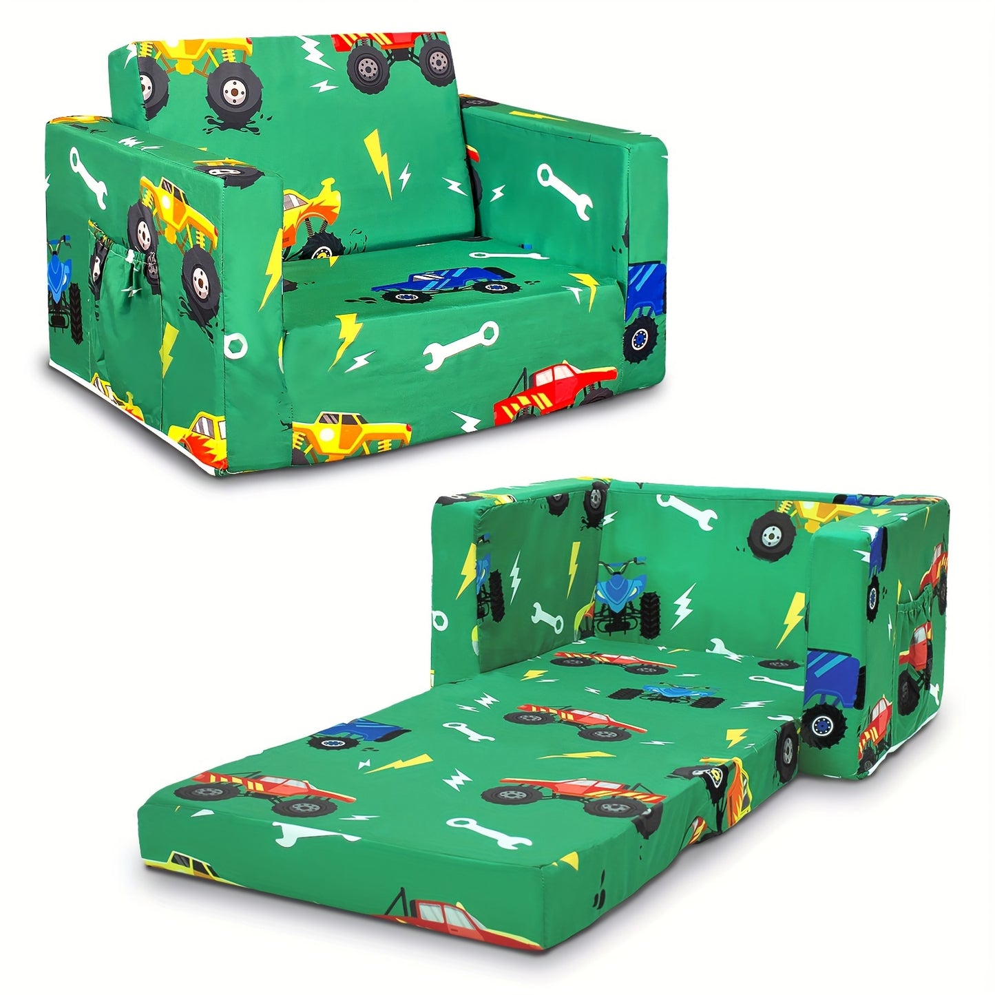 Kids Convertible Sofa Bed Lounge Chair Dinosaur Print
