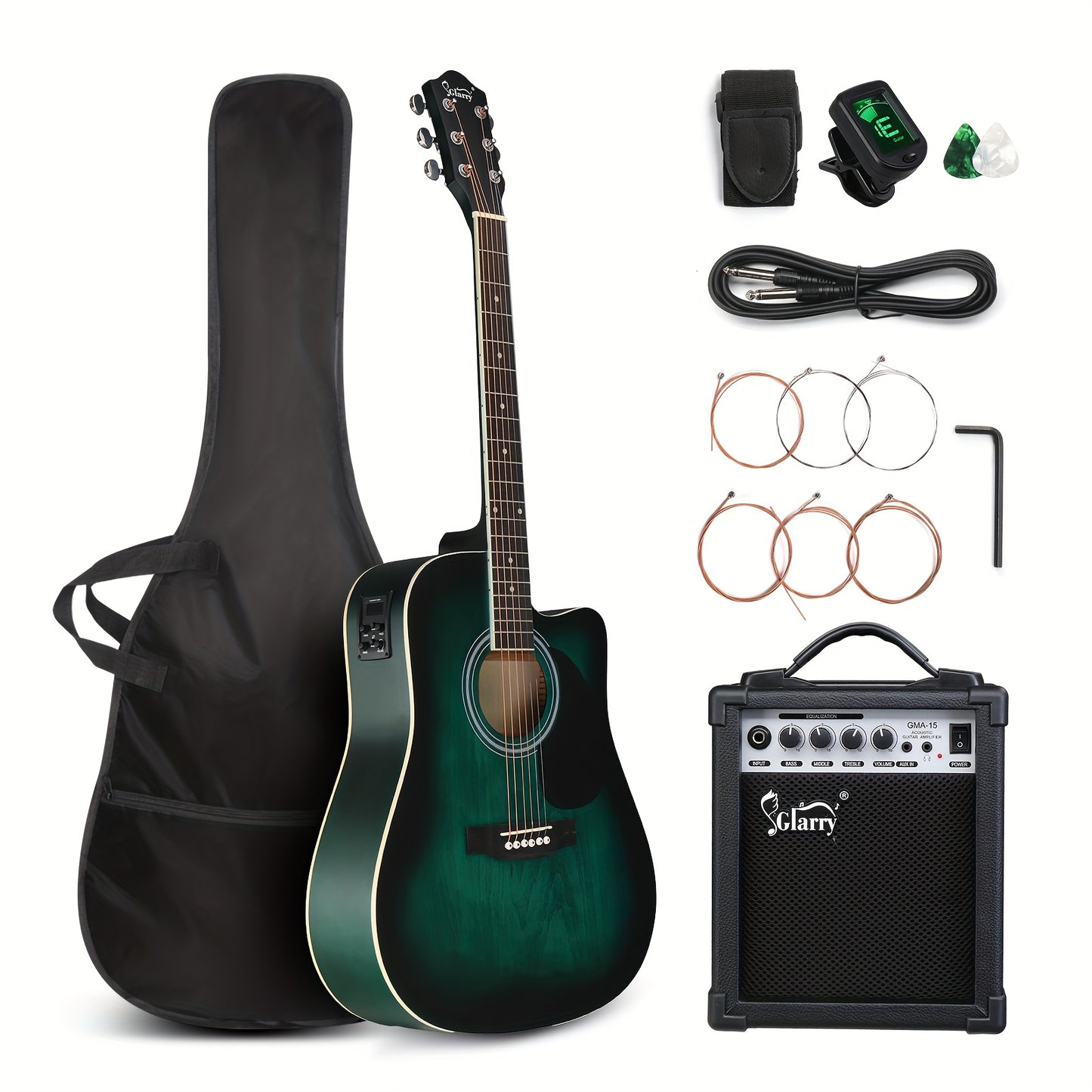 Premium Folk Guitar Kit with 15W Amp and Onboard 4 Band EQ