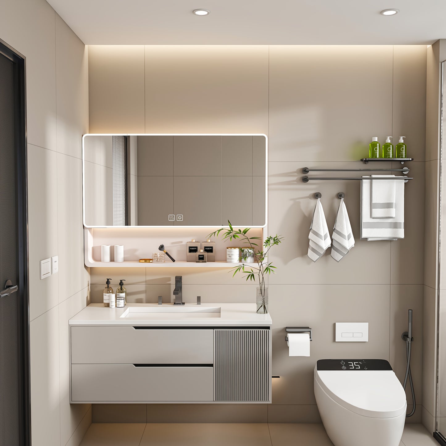 Aluminum Bathroom Mirror Cabinet With LED Lighting And Defogging