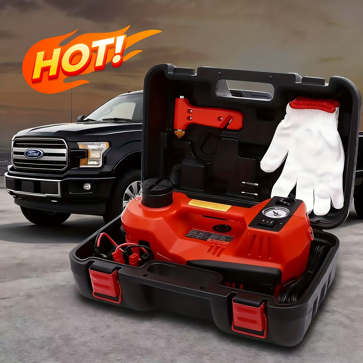 12V 5 Ton Electric Car Jack Set Off Road Kit With Air Compressor And Wrench