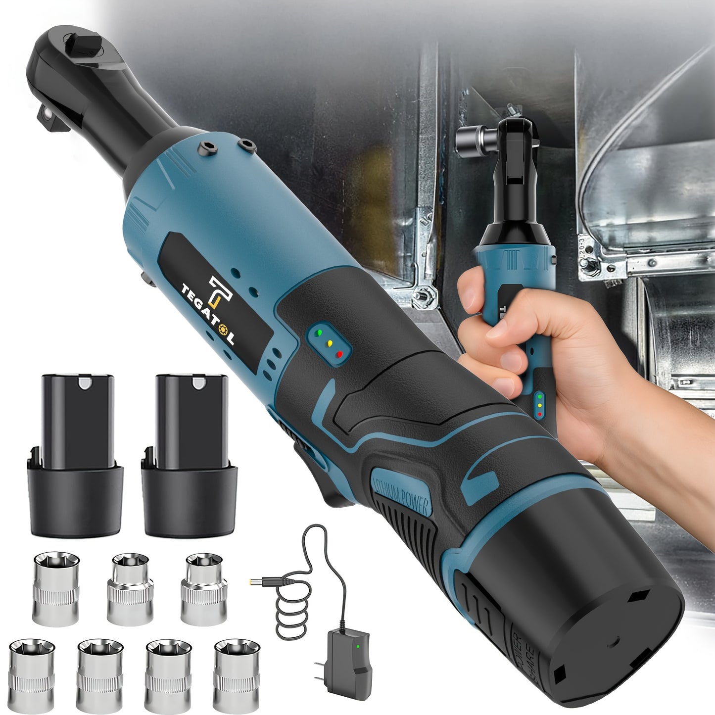 Rechargeable 12V 20V Cordless Ratchet Wrench Kit Variable Speed High Torque