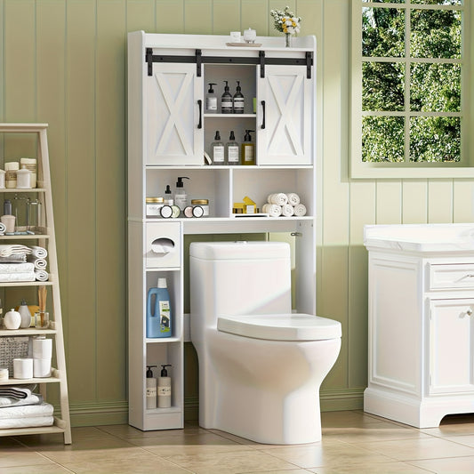 Farmhouse Over Toilet Cabinet With Sliding Doors Particle Board Mount BEFRASES