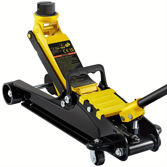 Happybuy 2.5 Ton Compact Steel Sport Elevator, Single Cylinder Ground Lift with Adjustable Handle and Safety Warning Labels - Black & Yellow, 3.35"-14.96" Height Range, Industrial Lifting Equipment|Manual Operation Lift|Iron