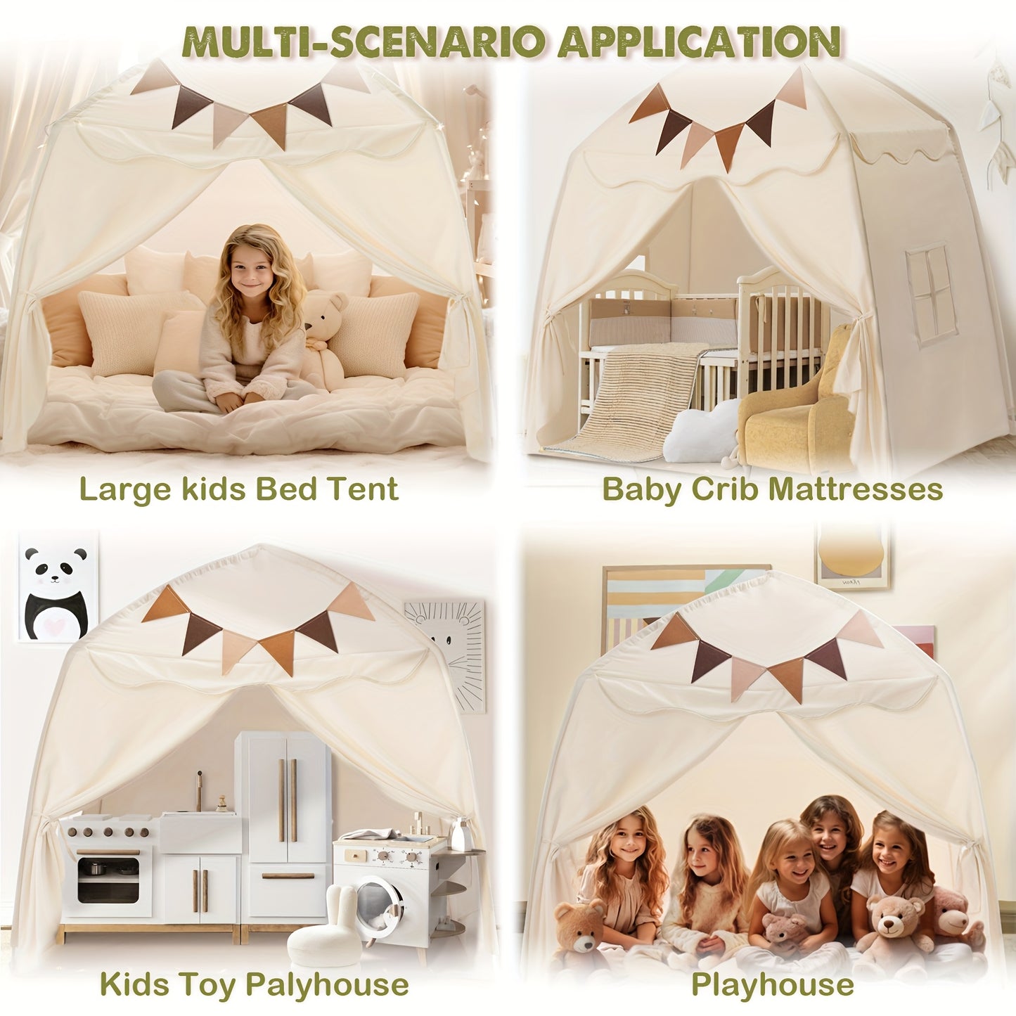 Extra Large Kids Play Tent With Flags, Portable & Foldable Teepee, Indoor Outdoor Dome Tent Playhouse, Bed Tent Bed Canopy For Boys & Girls, 59x39x59 In, Toys Not Include, Christmas & Halloween