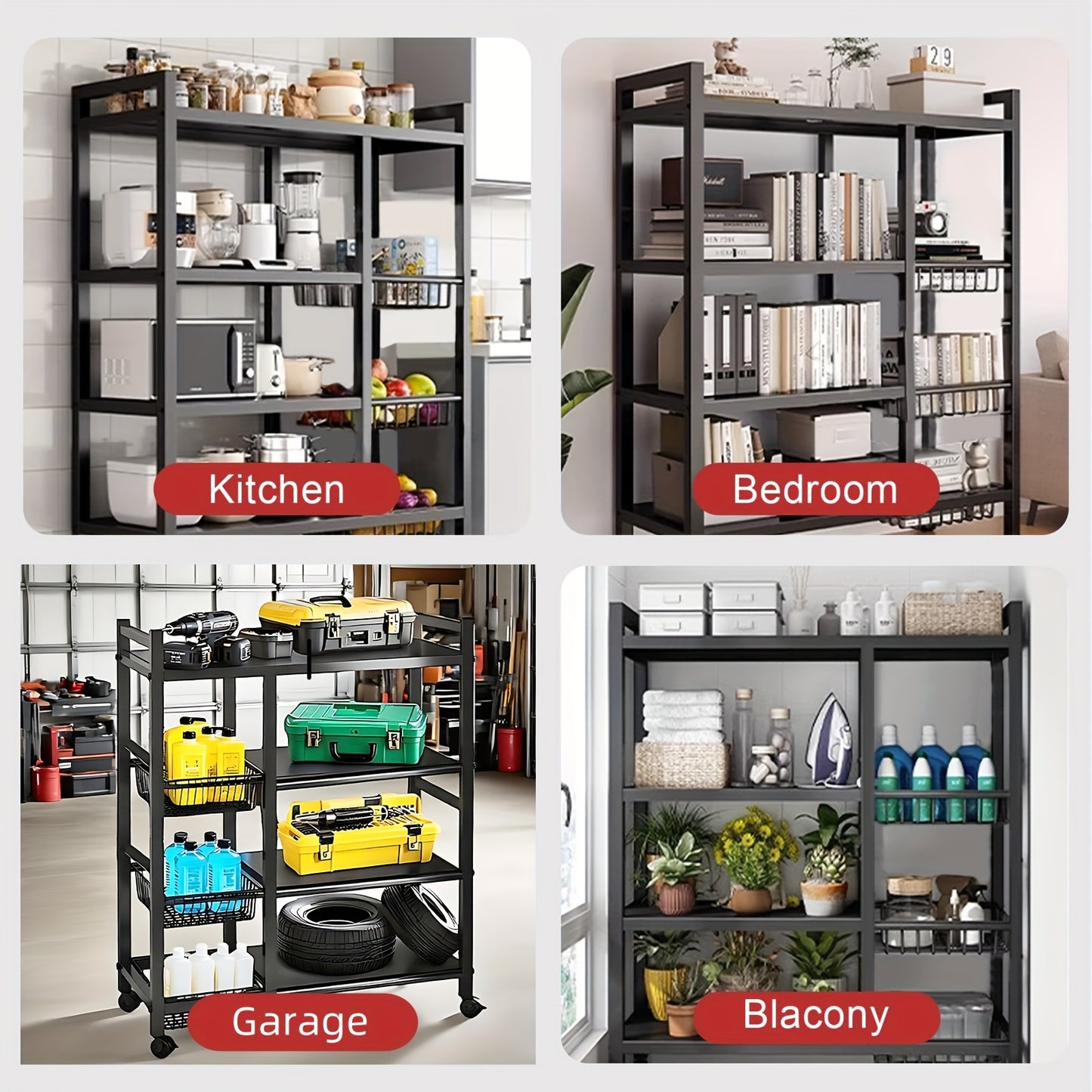 Wheeled Adjustable Storage Rack With Wire Bins For Garage