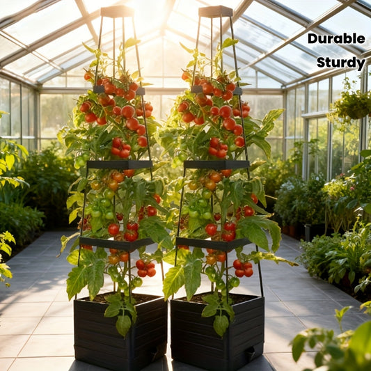 2 Pack 57 Inch Plastic Raised Garden Bed Tomato Planter With Trellis Indoor Outdoor