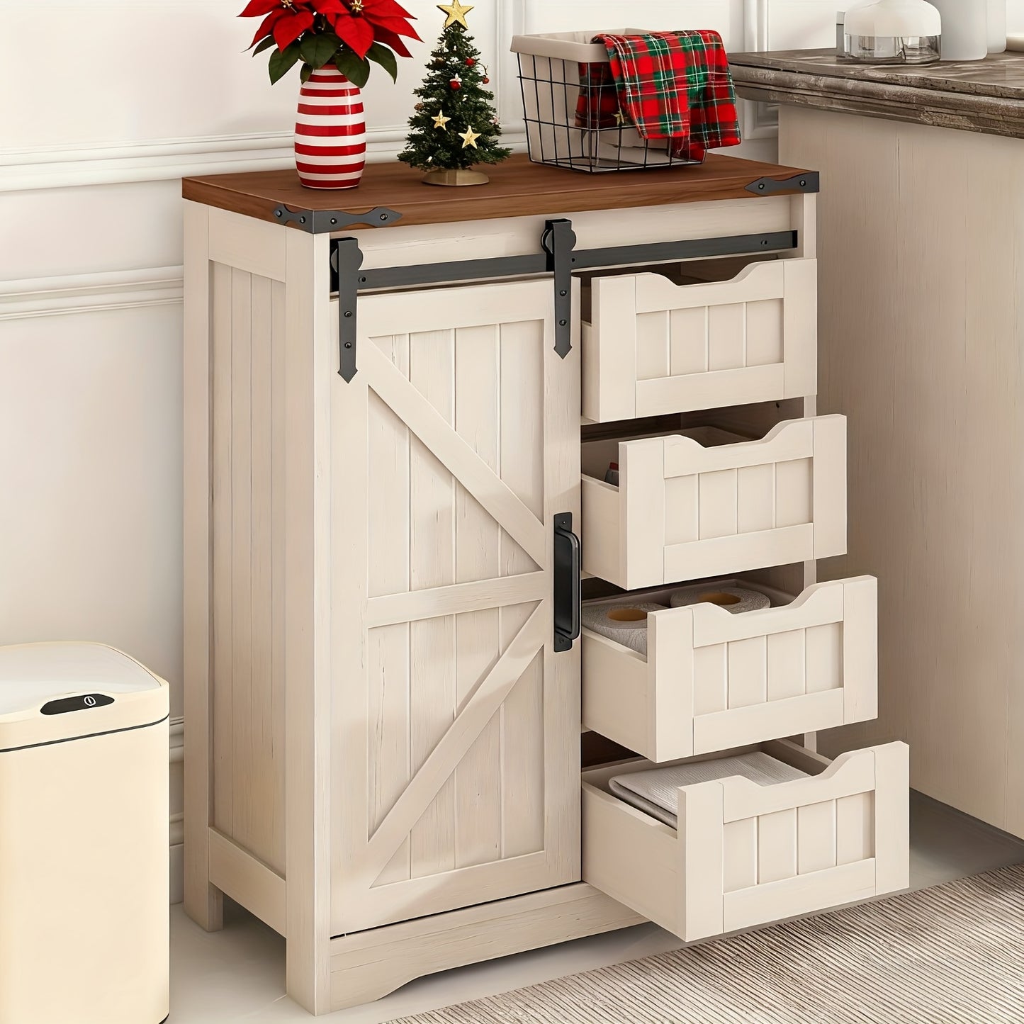 VABCHES Art Deco 4 Drawer Bathroom Storage Cabinet With Easy Glide Drawers