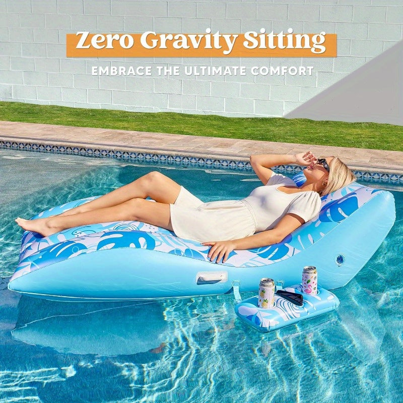 JOYFY Inflatable Pool Floats Adult-Extreme Comfort Pool Lounge Chair With Detachable Cup Holder, Heavy Duty Lounger Floating Chair Floaties Raft Water Floaty Blow Up Recliner Lake Tanning Float, Suitable For Summer Water Part