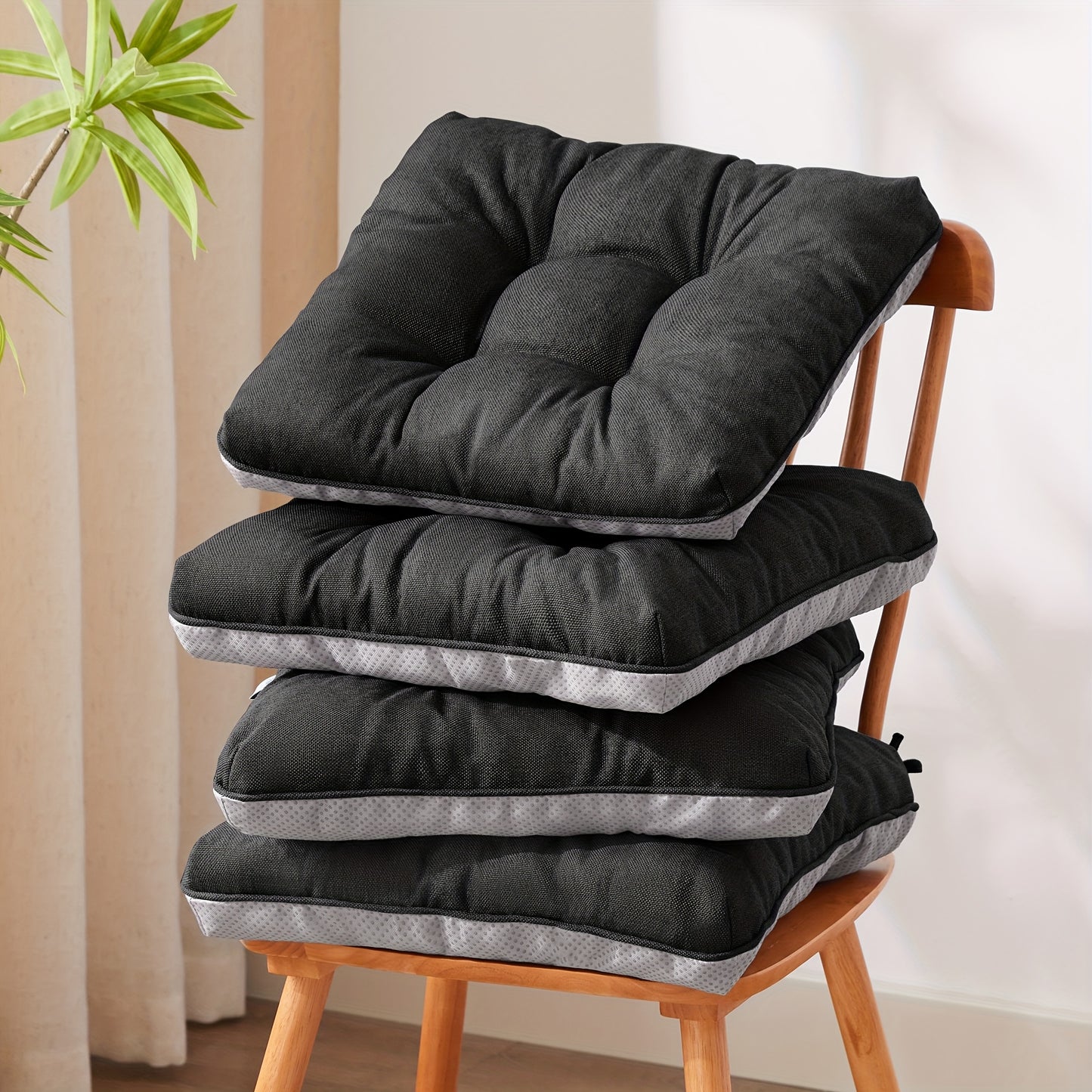 Chair Cushions Set Of 4, Kitchen Chair Cushions with Non-Slip Backing, Seat Cushions for Kitchen Chairs, Indoor Chair Pads with Ties