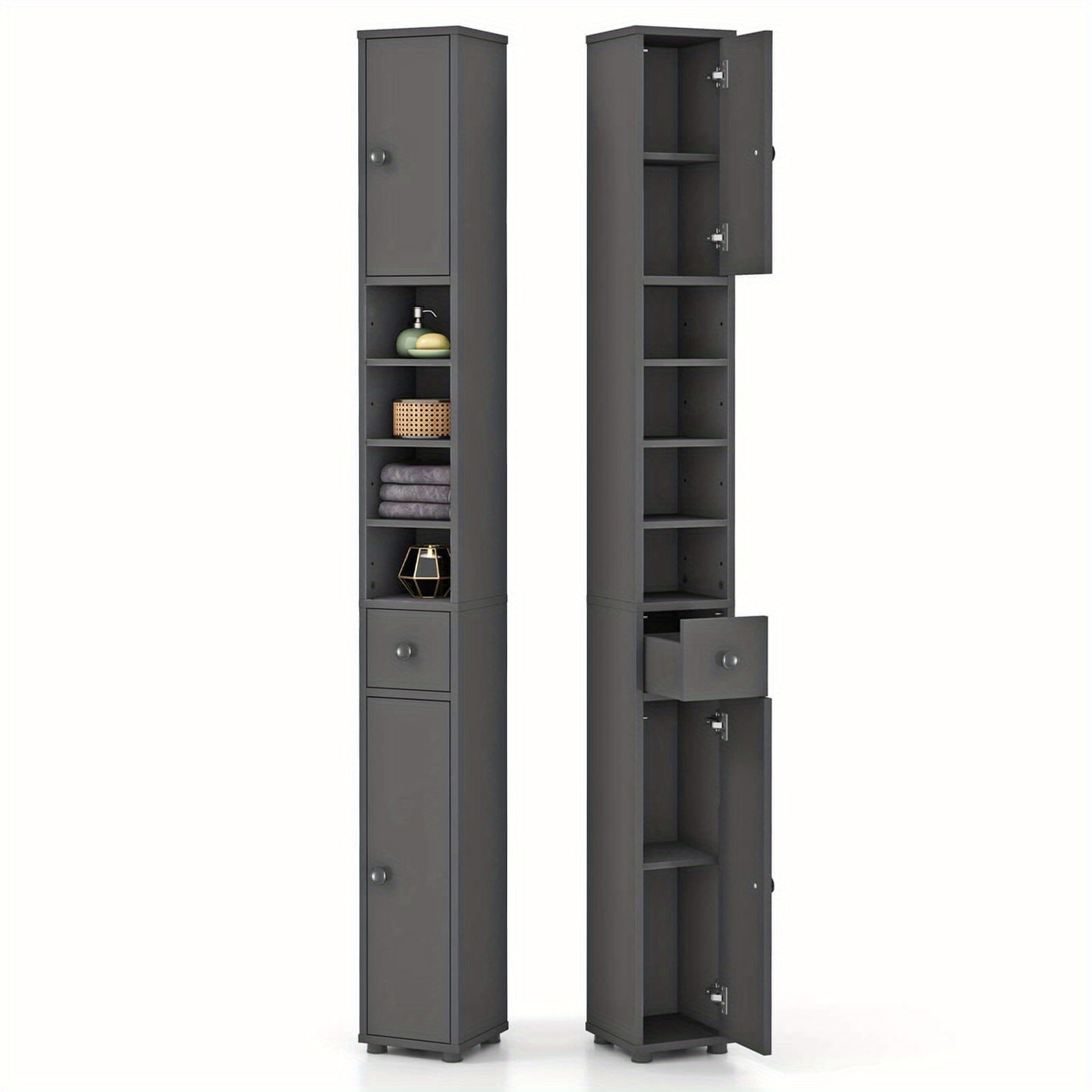 Costway Slim Bathroom Tall Cabinet Storage Organizer 2 Doors 1 Drawer 71 Inches