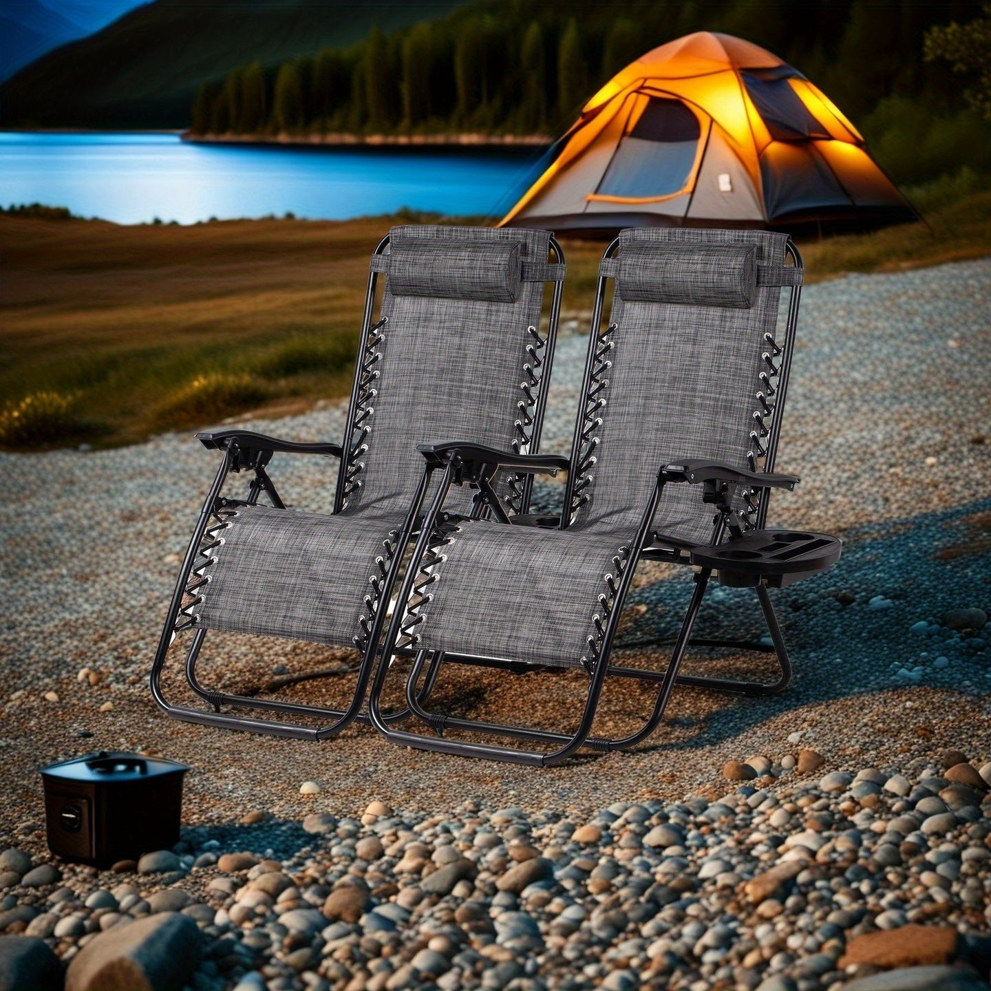Set Of 2 Adjustable Zero Gravity Recliners With Cup Holders For Patio