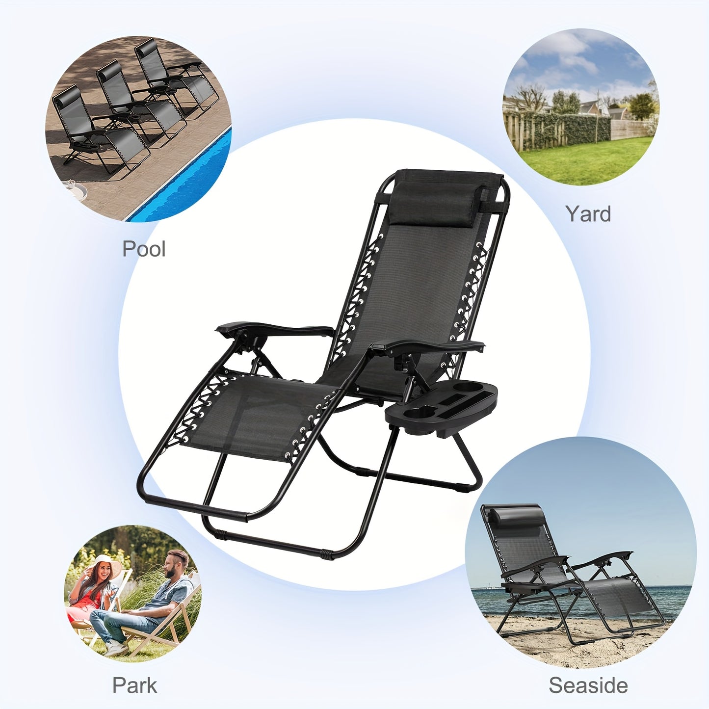 2 Pack Zero Gravity Patio Recliners With Head Support Alloy Steel Frame