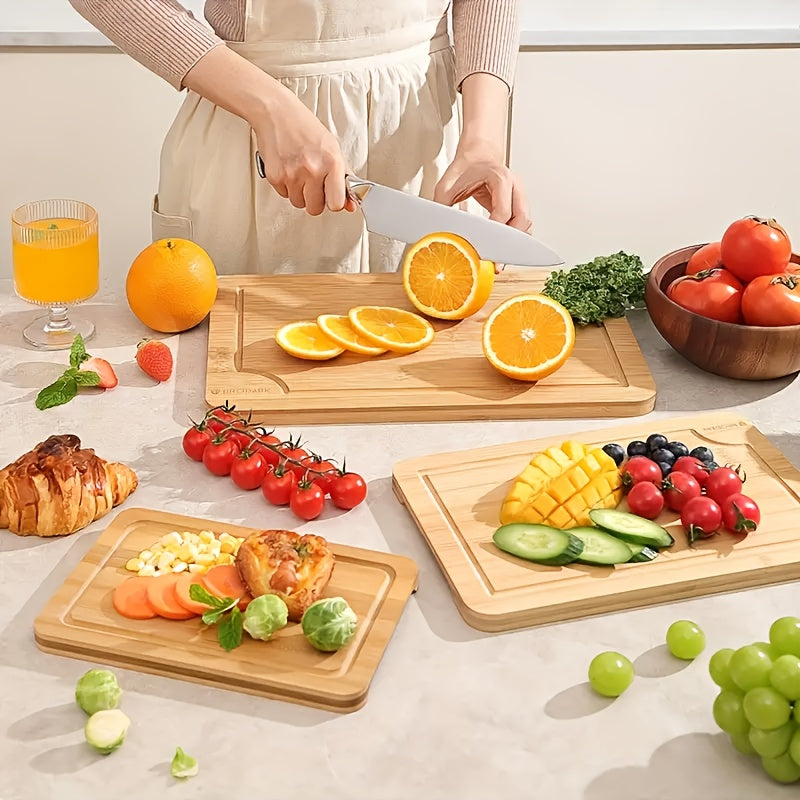 Bamboo Cutting Board Heavy Duty Non Slip Deep Juice Groove Easy Clean