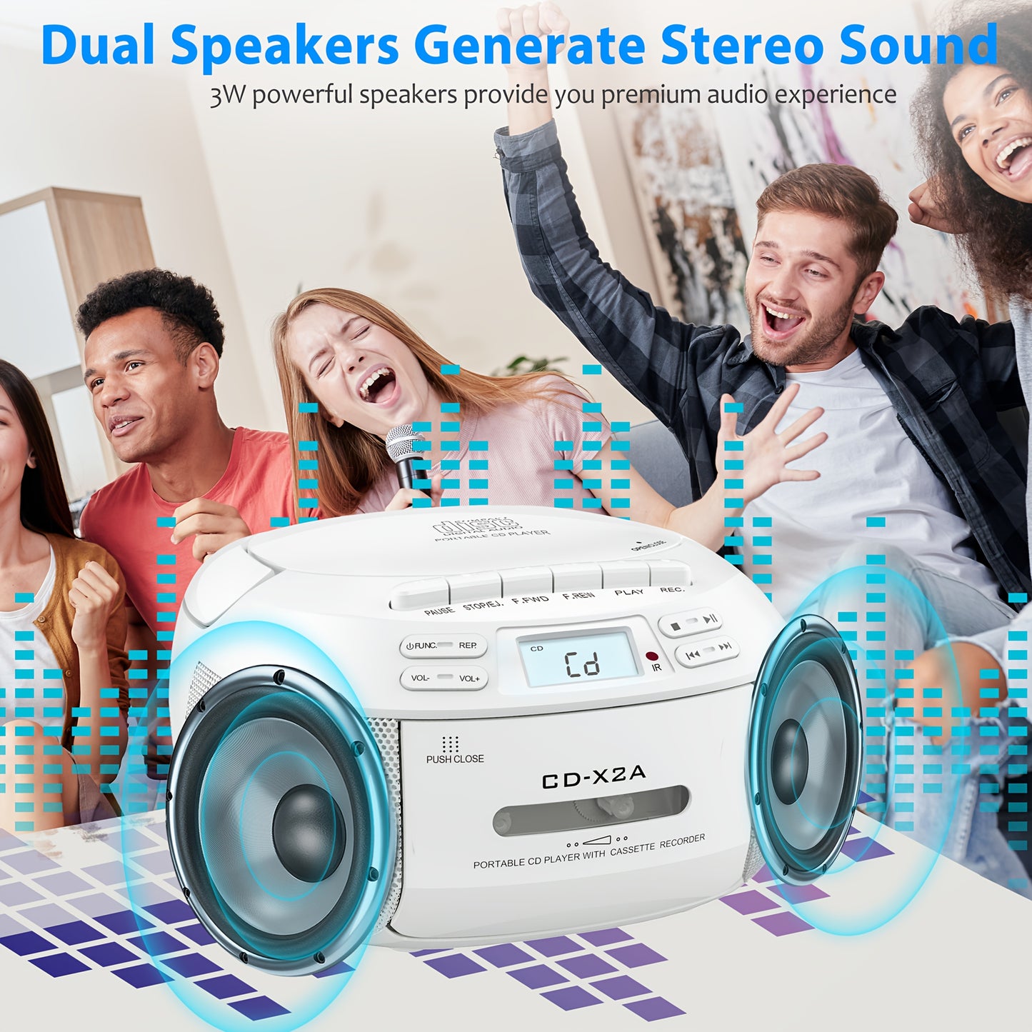 CD & Tape Combo BoomBox with AM/FM Radio, Vintage Stereo Speaker System, LCD Display, AC-Powered (120V) - Compatible with AUX, Headphones - for Home, Bedroom, Office - Ideal for CD, Cassette, AUX Playback - Nostalgic Retro De