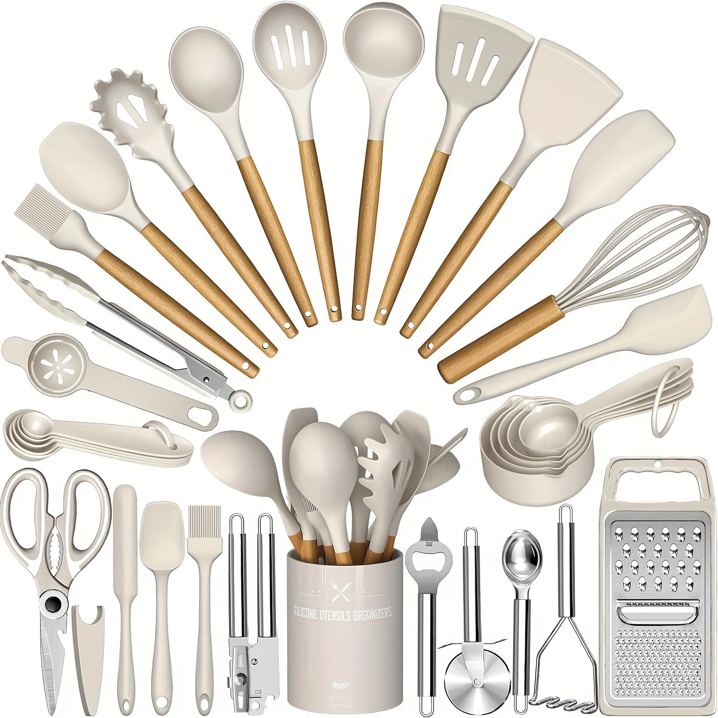 [Heat Resistant Kitchen Utensils] 34PCS Heat Resistant Silicone Kitchen Utensils Set - Cooking Utensils With Holder, Nonstick Cookware Spatula Set, Black Wooden Handles Kitchen Gadgets Tools Set