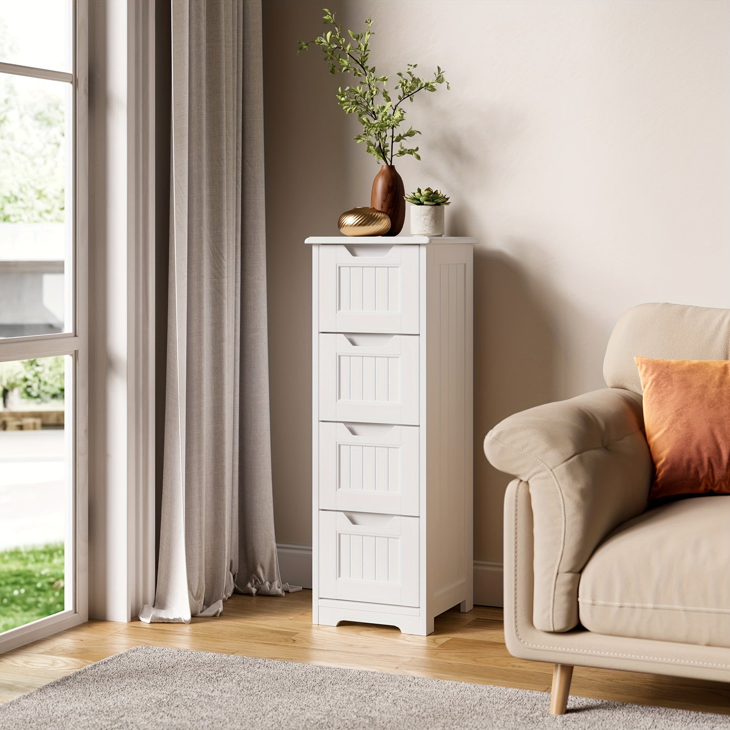 Small Freestanding Bathroom Storage Cabinet With 4 Drawers 33 Inch White