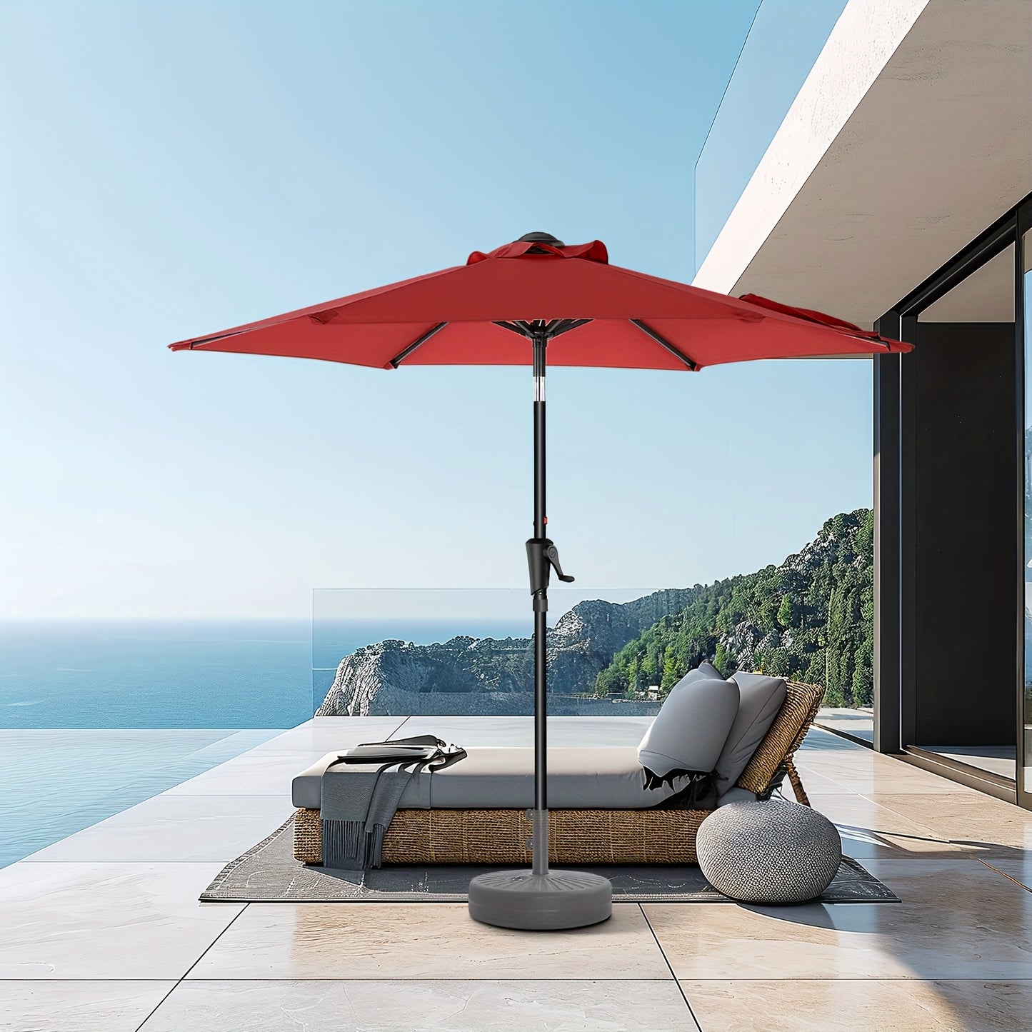 [Outdoor Patio Umbrella] 9ft Outdoor Patio Umbrella | 8 Colors, Push Button Tilt Crank, 8 Iron Umbrella Ribs, For Garden, Deck, Backyard, Pool, Garden Houses (No Base)