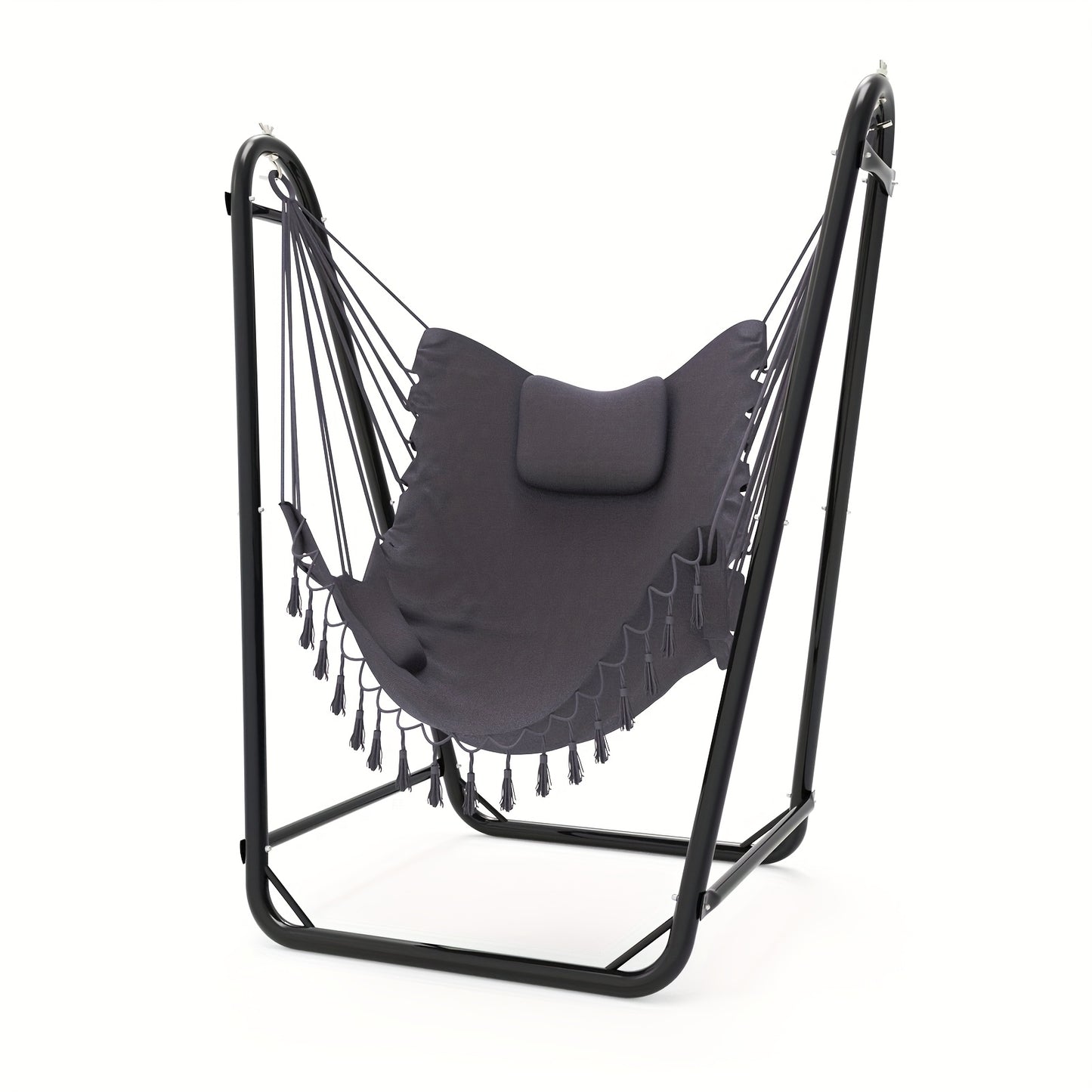 Hanging Lounge Chair With Side Pocket Double Tube Outdoor U Shaped Stand 350 Lbs