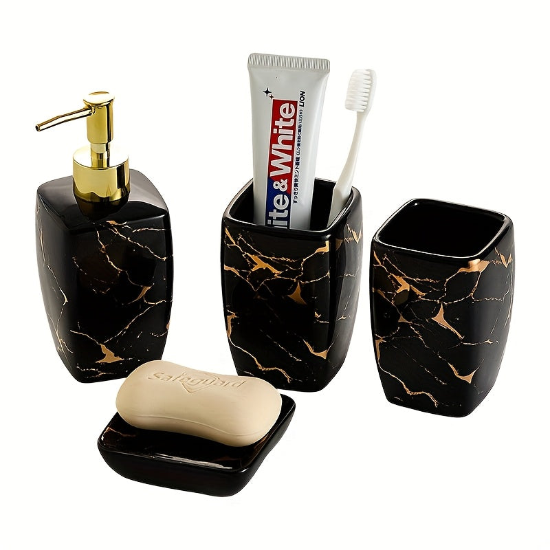 Four Piece Modern Minimalist Ceramic Bathroom Set Lotion Dispenser And Tumbler