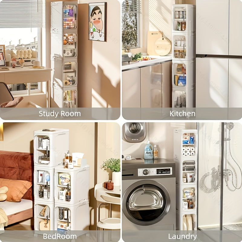 Three Quarter Tier Tall Narrow Plastic Storage Cabinet With Adjustable Shelves