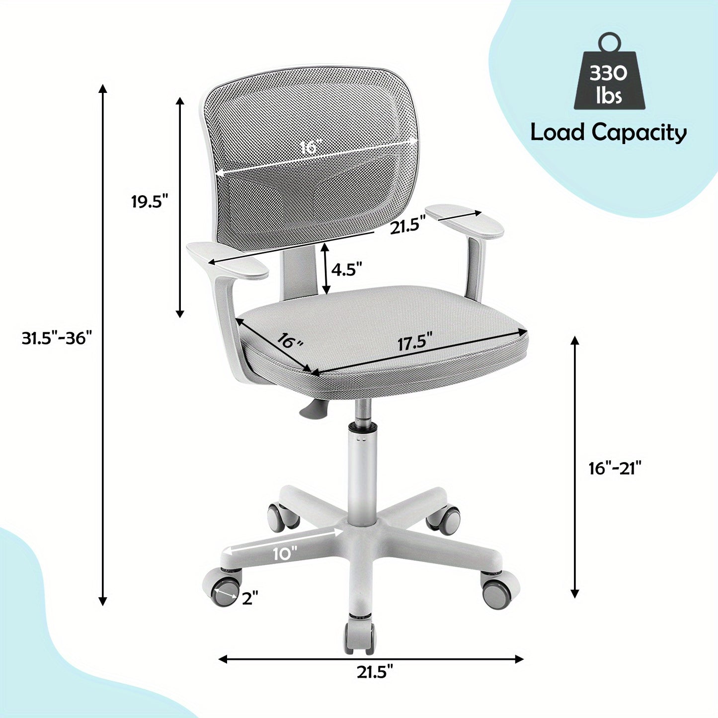 [MULTIGOT Kids Chair] MULTIGOT Kids Mesh Chair | Auto Lock, Armrests, Lumbar Support, Height Adjustable, 360-Degree Swivel | for Boys and Girls of 3-10, for Home, School, Institutions