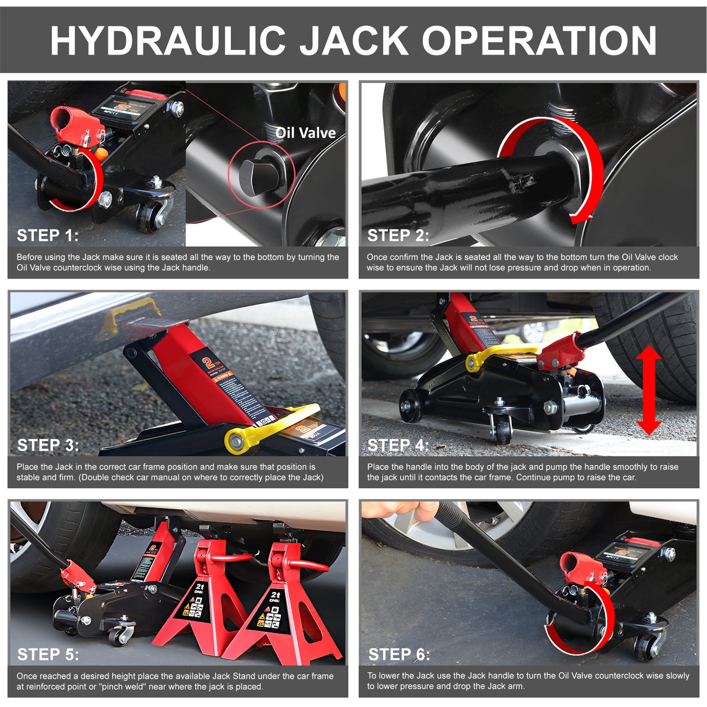 DNA Motoring Low Profile Hydraulic Floor Jack Trolley With 2 Ratchet Jack Stands