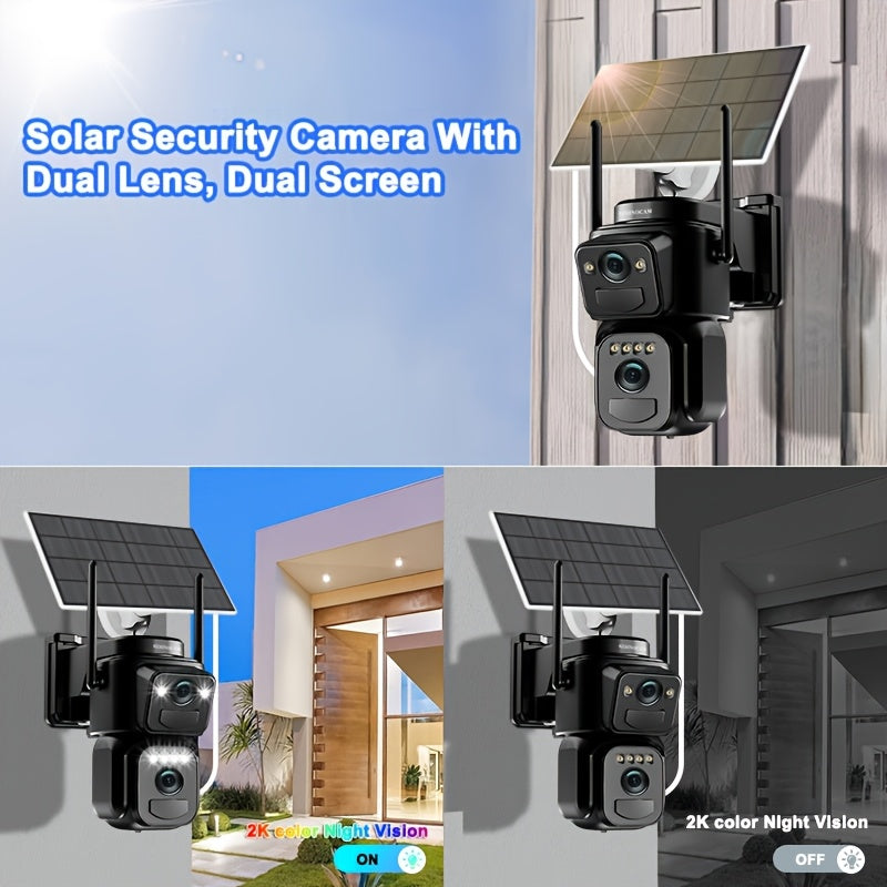 IP66 Waterproof Solar CCTV Camera 2K 10X Zoom 360 Degree Spotlight