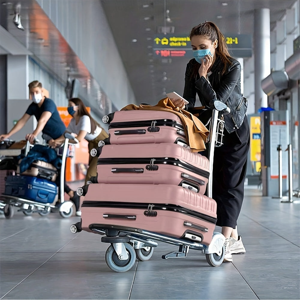ABS Luggage 3 Hardshell Set With 20 24 28 Inch Aluminum Handle Spinner TSA Lock