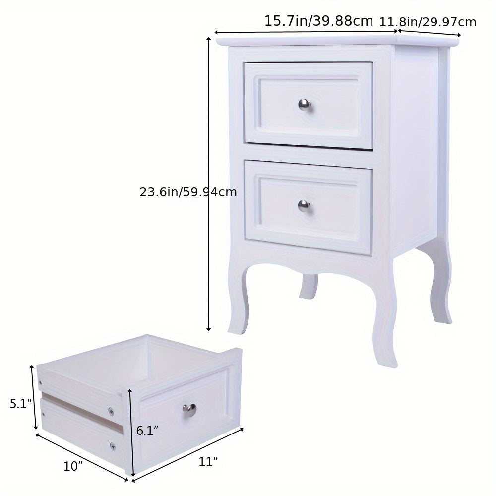 Pastoral Style Double Drawer Bedside Table Multicolor Painted Finish