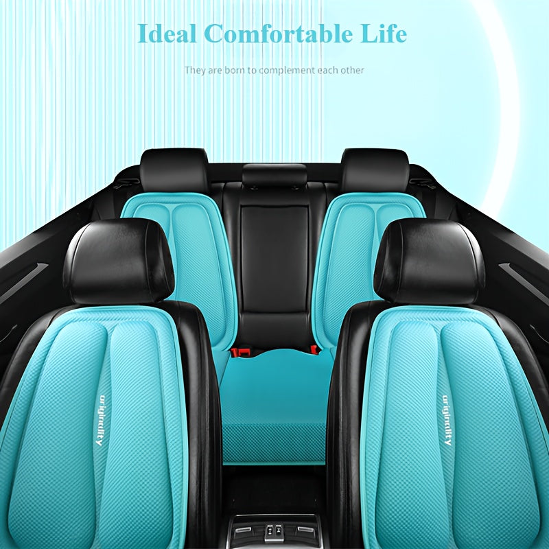 Car Accessories 2-Piece Set, Universal Square Car Seat Cushion + Backrest Pad for All-Season Use – Breathable & Cool in Autumn/Warming Winter Comfort Design. Easy to Install Multi-Layered Space Patterns, Perfect