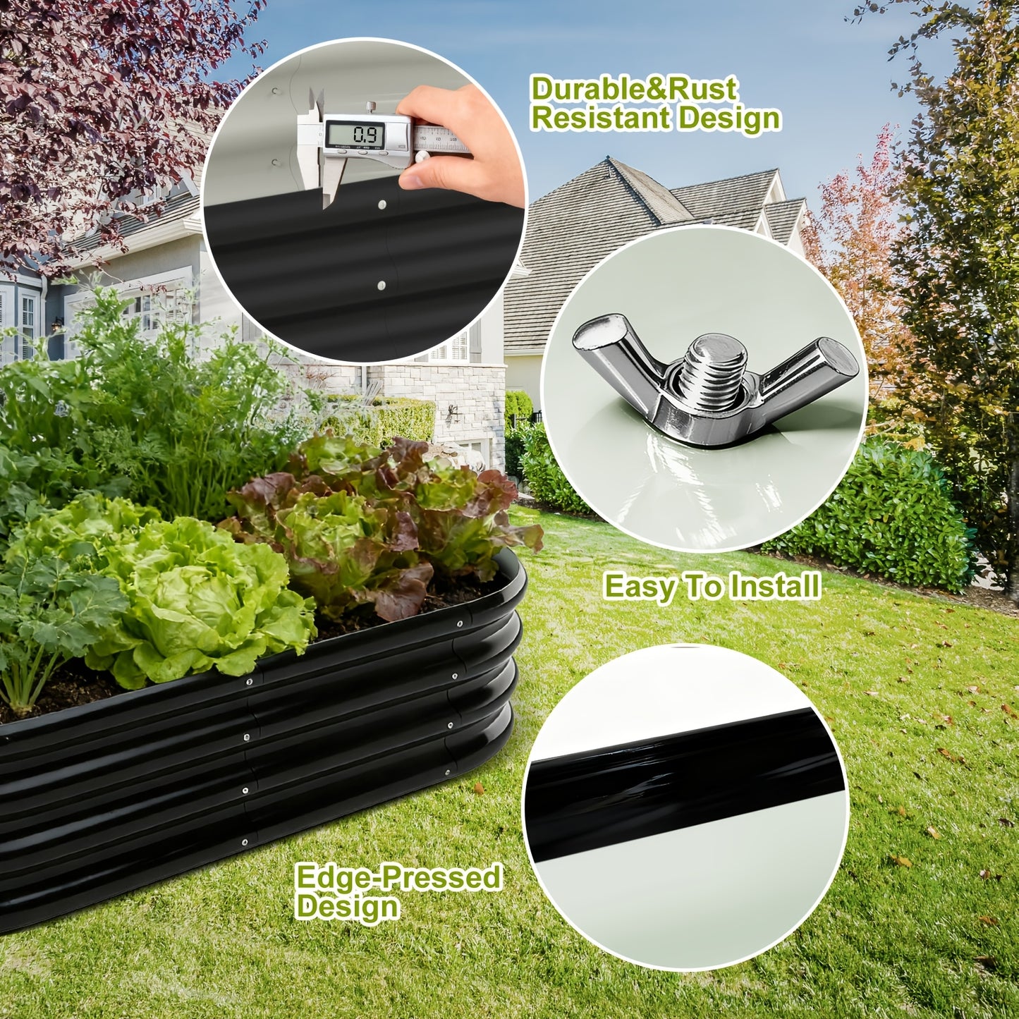 2 Sets Black Raised Garden Bed Powder Coated Metal Planter Box Rust Resistant