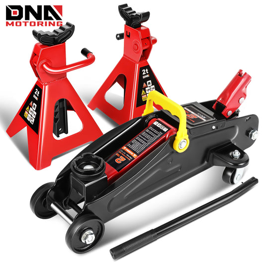 DNA Motoring Low Profile Hydraulic Floor Jack Trolley With 2 Ratchet Jack Stands