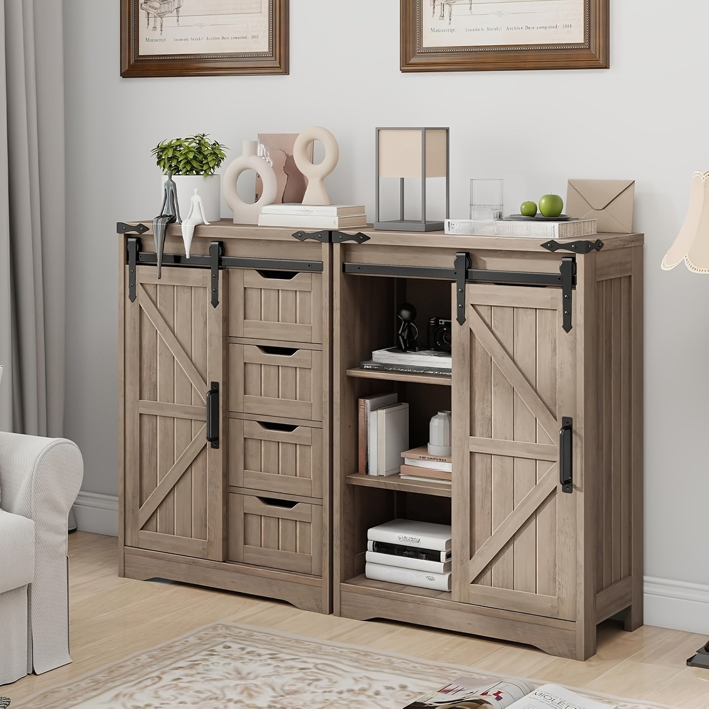 VABCHES Art Deco 4 Drawer Bathroom Storage Cabinet With Easy Glide Drawers