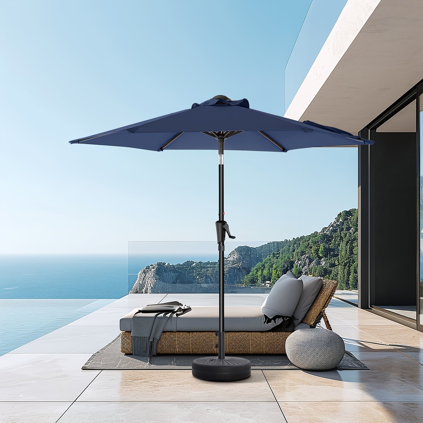[Outdoor Patio Umbrella] 9ft Outdoor Patio Umbrella | 8 Colors, Push Button Tilt Crank, 8 Iron Umbrella Ribs, For Garden, Deck, Backyard, Pool, Garden Houses (No Base)