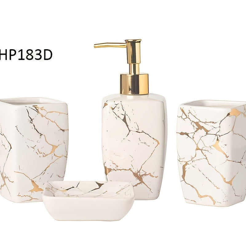 Four Piece Modern Minimalist Ceramic Bathroom Set Lotion Dispenser And Tumbler