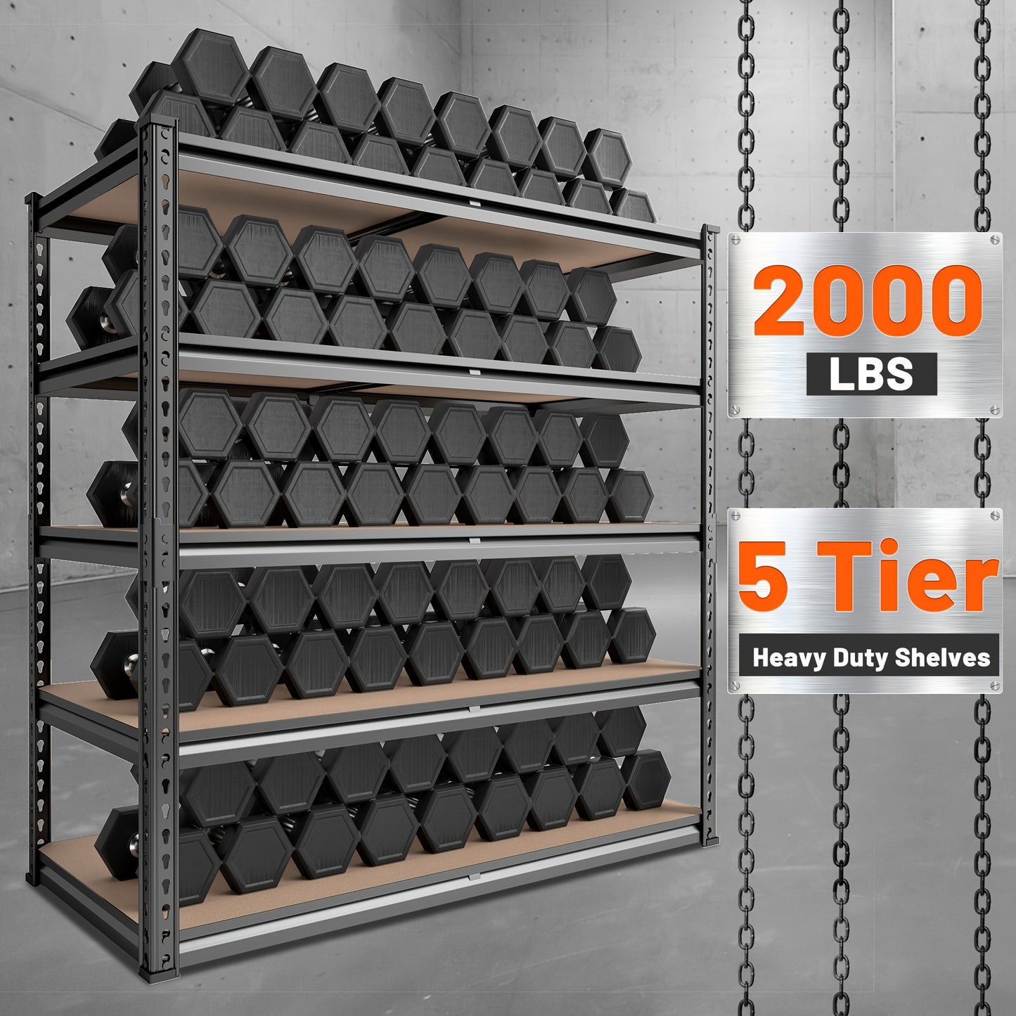 Heavy Duty 5 Tier Metal Shelves - 72 H 2000LBS Capacity