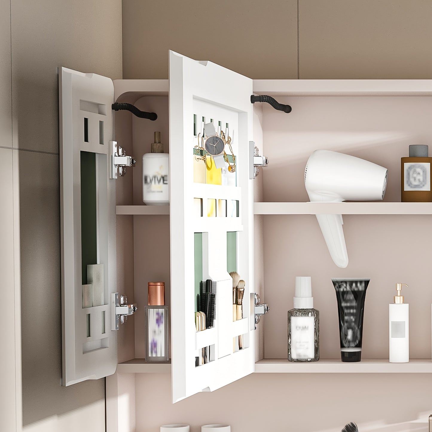 Aluminum Bathroom Mirror Cabinet With LED Lighting And Defogging