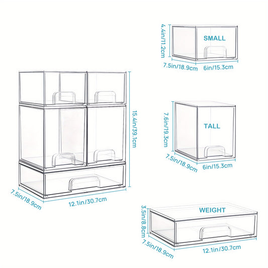 Clear Stackable Plastic Organizer Bins for Vanity and Makeup Storage