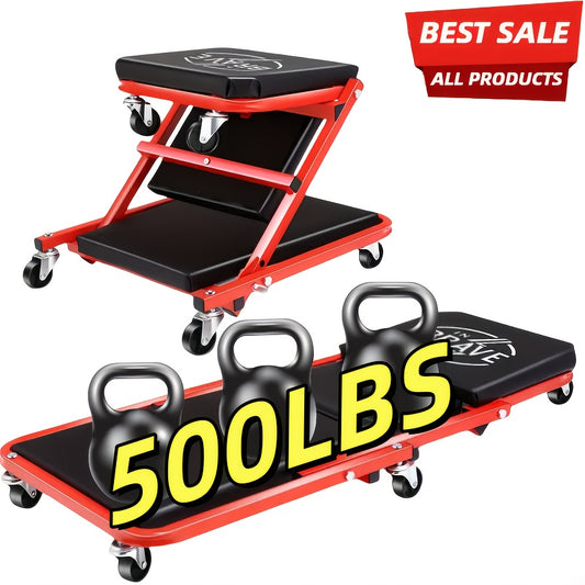 [2-in-1 Z-Type Crawler Seat] 2-in-1 Z-Type Adjustable Foldable Lift Seat Reclining Plate | Crawler Seat for Garage Car Bottom Repair Tool Box - Perfect Gift for Mechanic, Gray And Red Available
