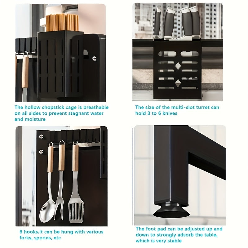 Black Carbon Steel Multi Tier Drainage Rack For Kitchen Sink Chopstick Drying^