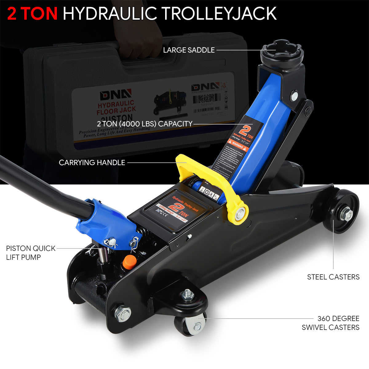 2 Ton And 3 Ton Heavy Duty Steel Low Profile Hydraulic Floor Jack Blue