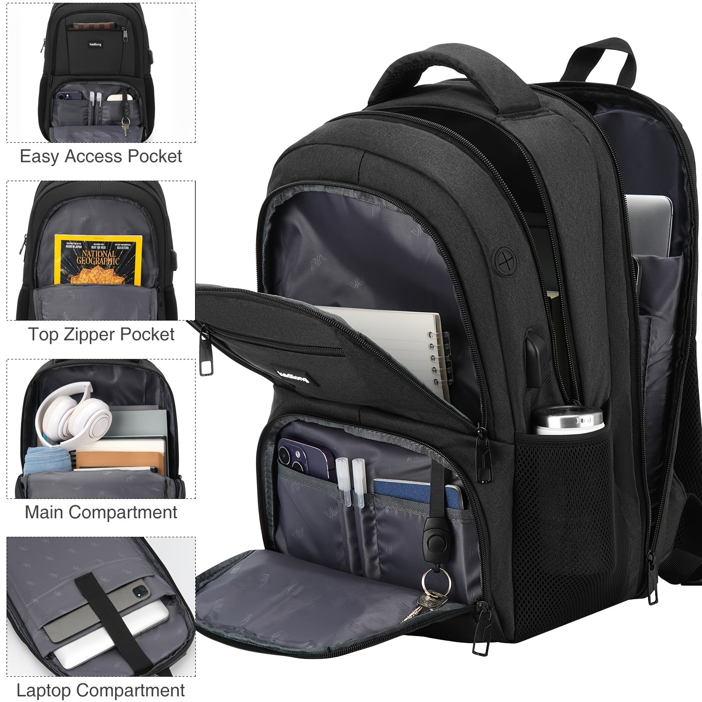 [Anti Theft Backpack] Anti Theft Laptop Backpack | For Men Women, College School Bookbags Computer Bag Gift For Teenage Boys Girls, Business Travel Back Pack With USB Charging Port Fits 15.6 Inch Notebook
