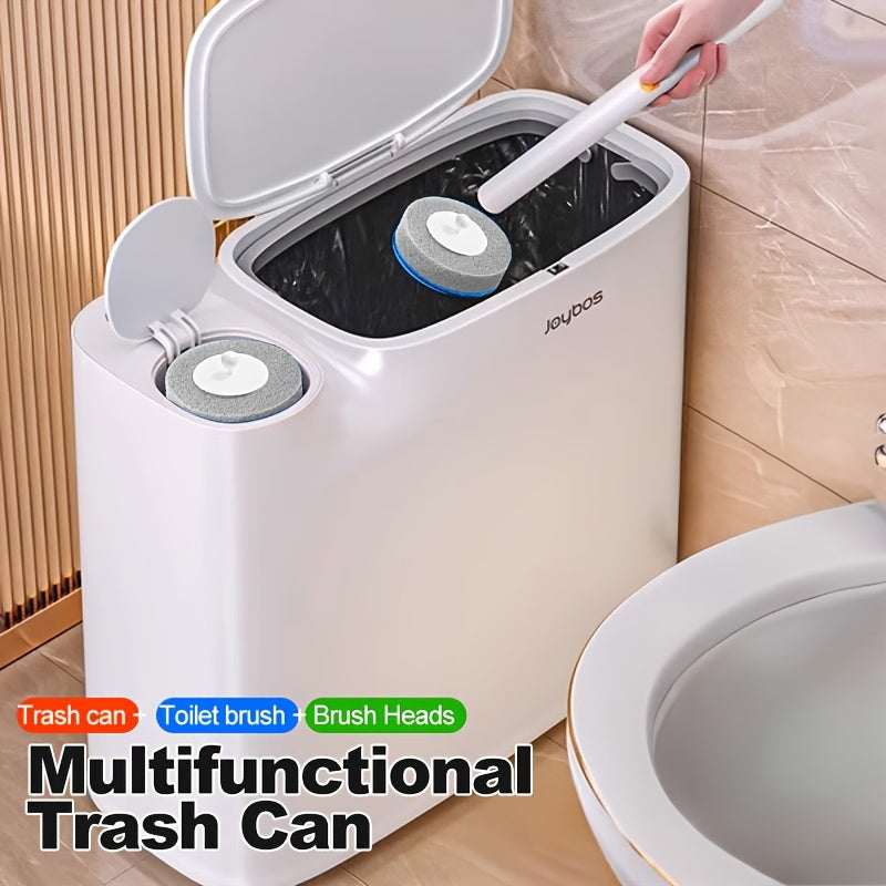 2 In 1 Trash Can With Toilet Brush Holder Bathroom Plastic Floor Mount JOYBOS
