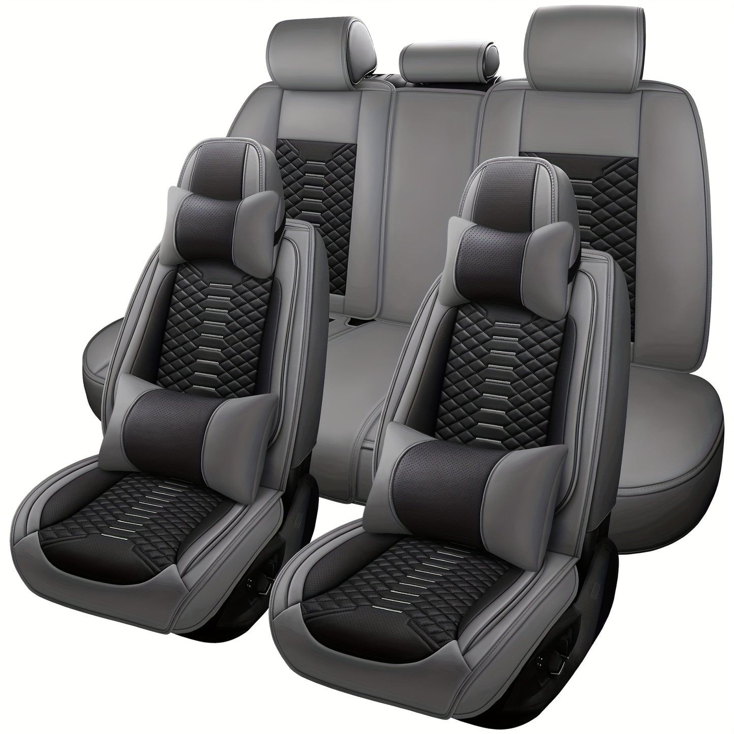 5 Seat Nappa Leather Breathable Perforated Air Hole Universal Car Seat Covers Full Set Full Surrounded Front Back Side Cushion Protector Fit for Most Cars SUV Truck Sedan