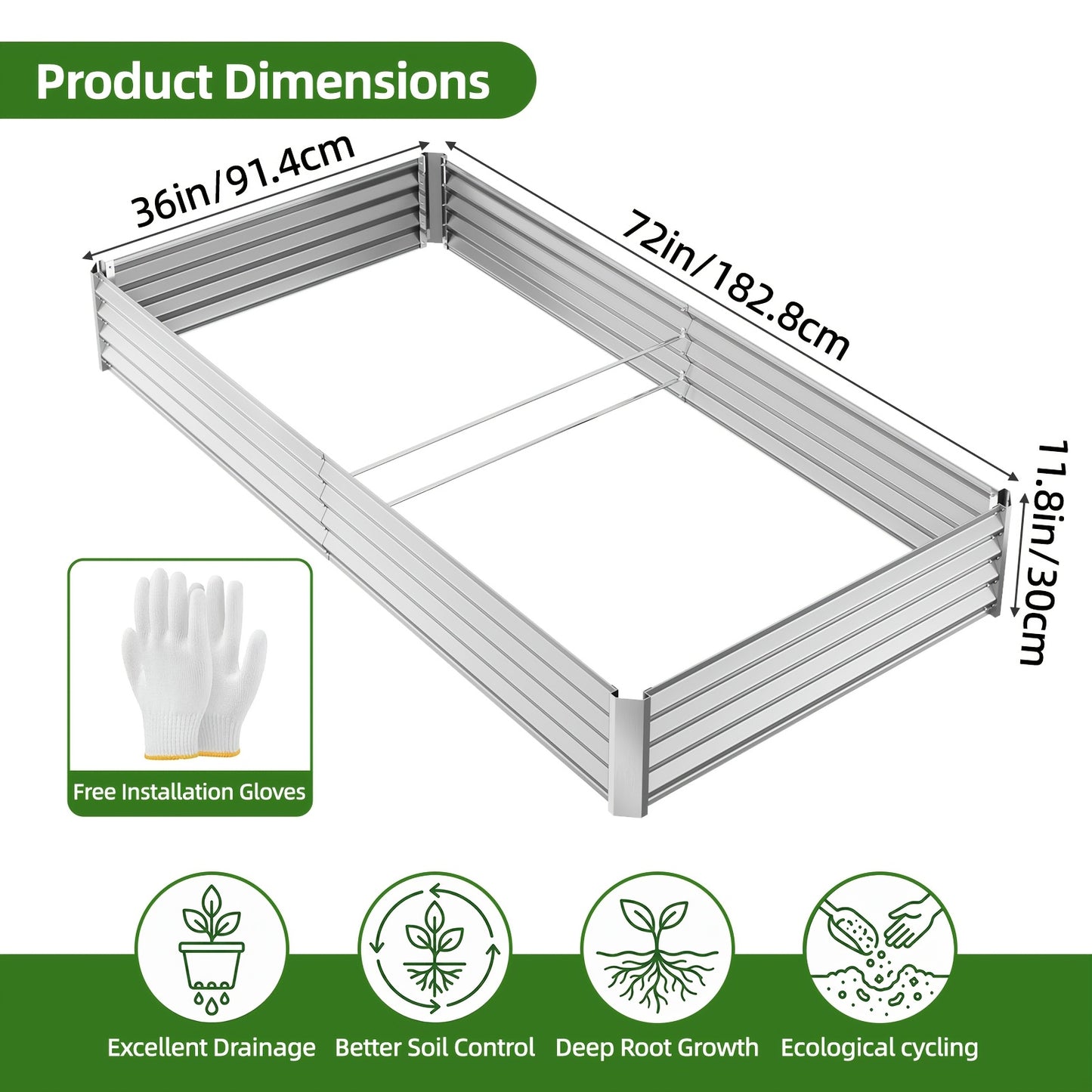 Metal Raised Garden Bed Galvanized Outdoor Planter 4x2x1ft 6x3x1ft 8x4x2ft Herbs