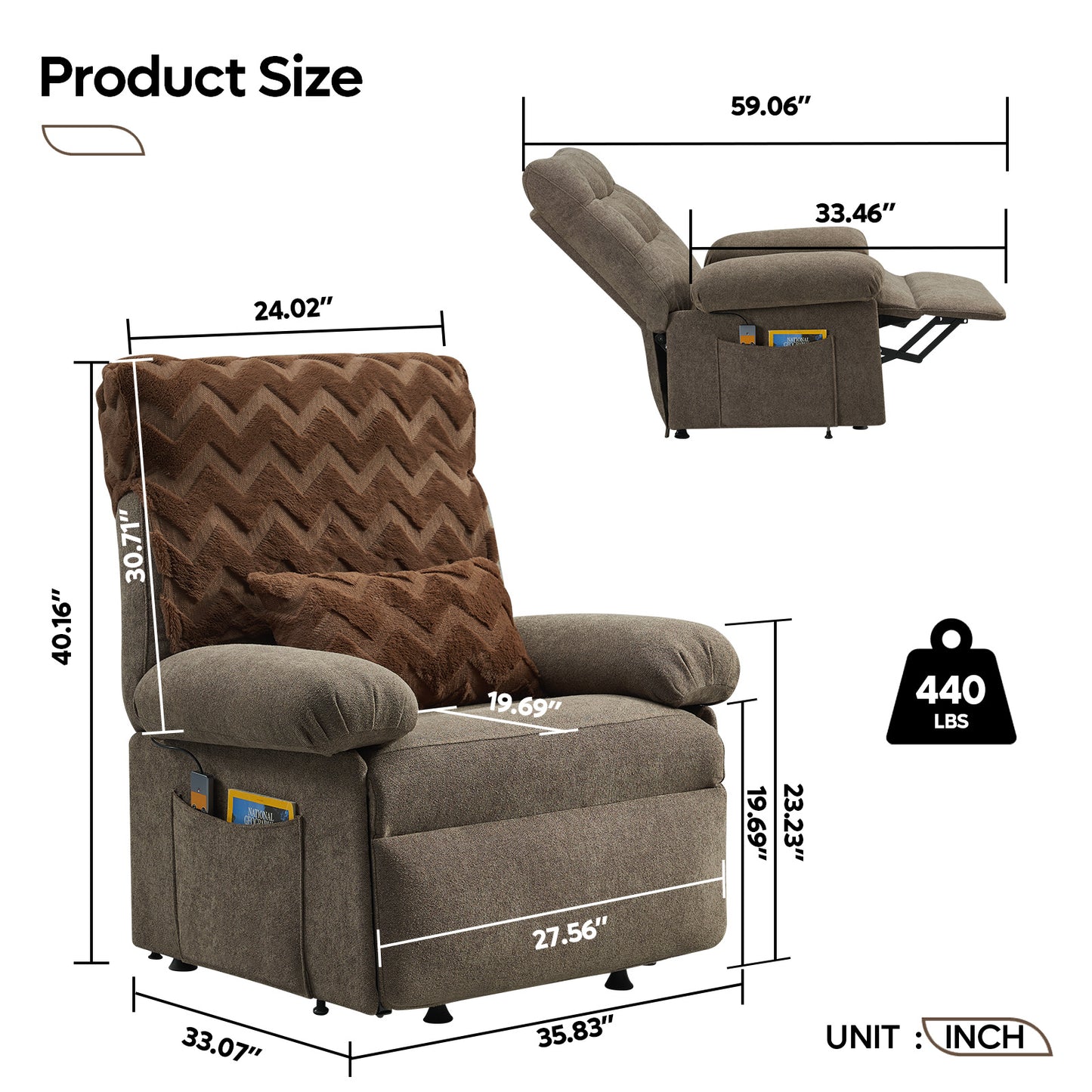Triple Motor Power Lift Recliner Chair for Elderly Small with Removable Cover, Lumbar Pillow and Side Pocket, Infinite Positioning for Living Room, Bedroom