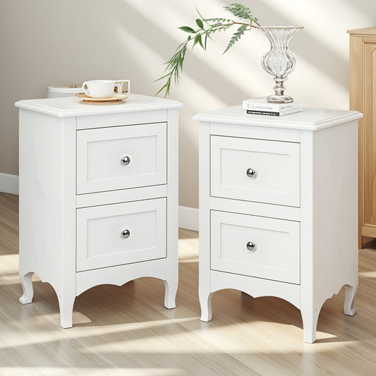 Pastoral Style Double Drawer Bedside Table Multicolor Painted Finish