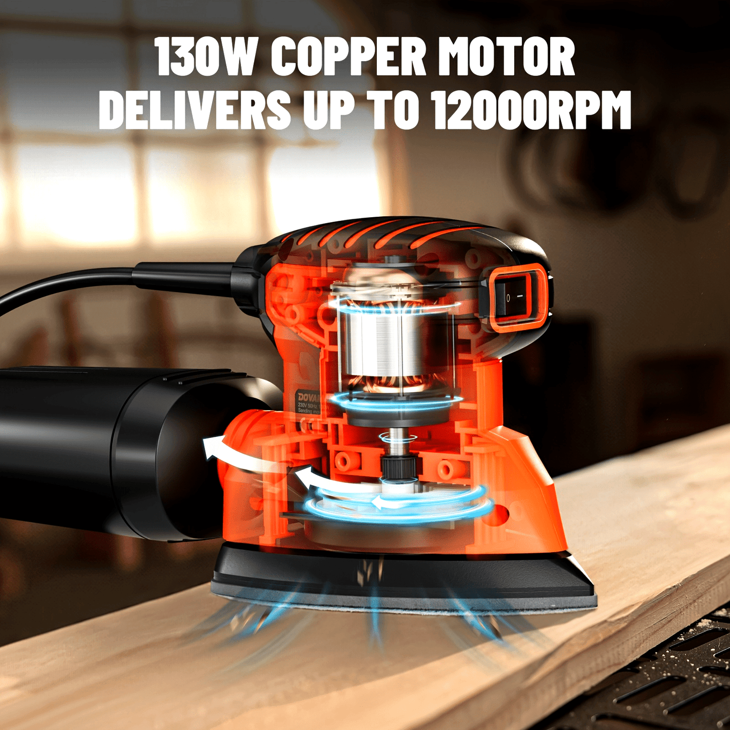 [12pcs, 130W DLS03A Sander] 130W 12000RPM DLS03A Hand Sander | Detail Sander Tool with 12pcs Sandpaper, Efficient Dust Collection System | for Wood and Steel Surfaces