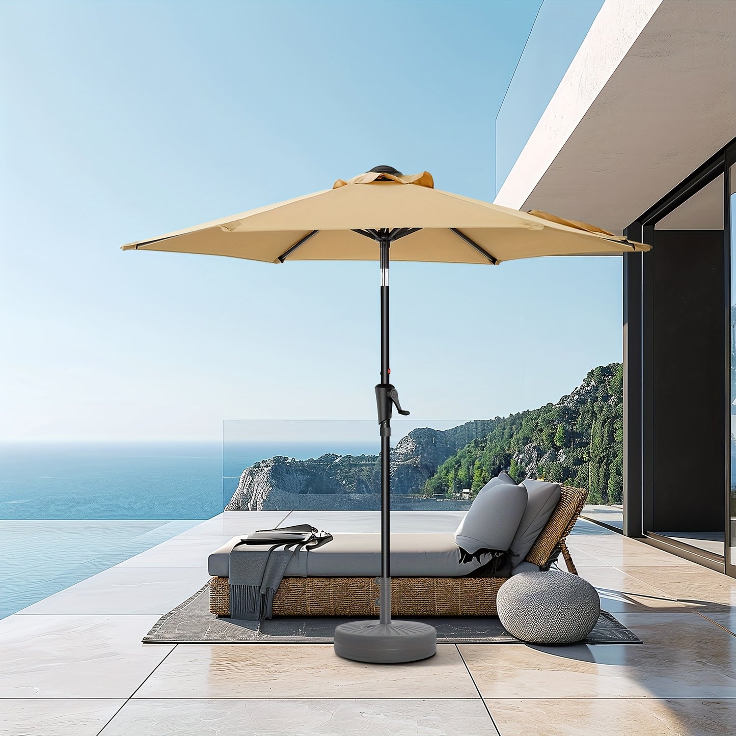 [Outdoor Patio Umbrella] 9ft Outdoor Patio Umbrella | 8 Colors, Push Button Tilt Crank, 8 Iron Umbrella Ribs, For Garden, Deck, Backyard, Pool, Garden Houses (No Base)
