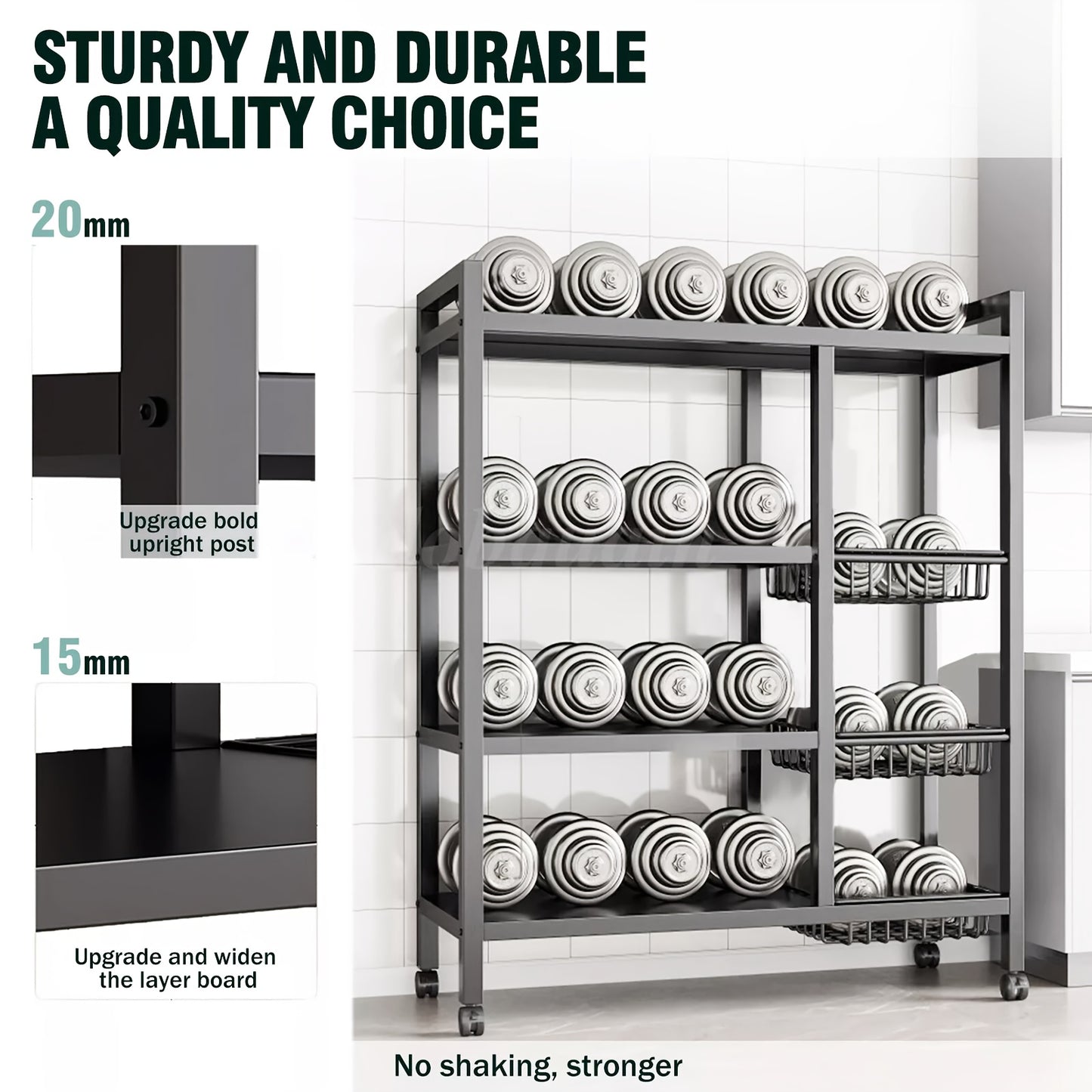 Wheeled Adjustable Storage Rack With Wire Bins For Garage